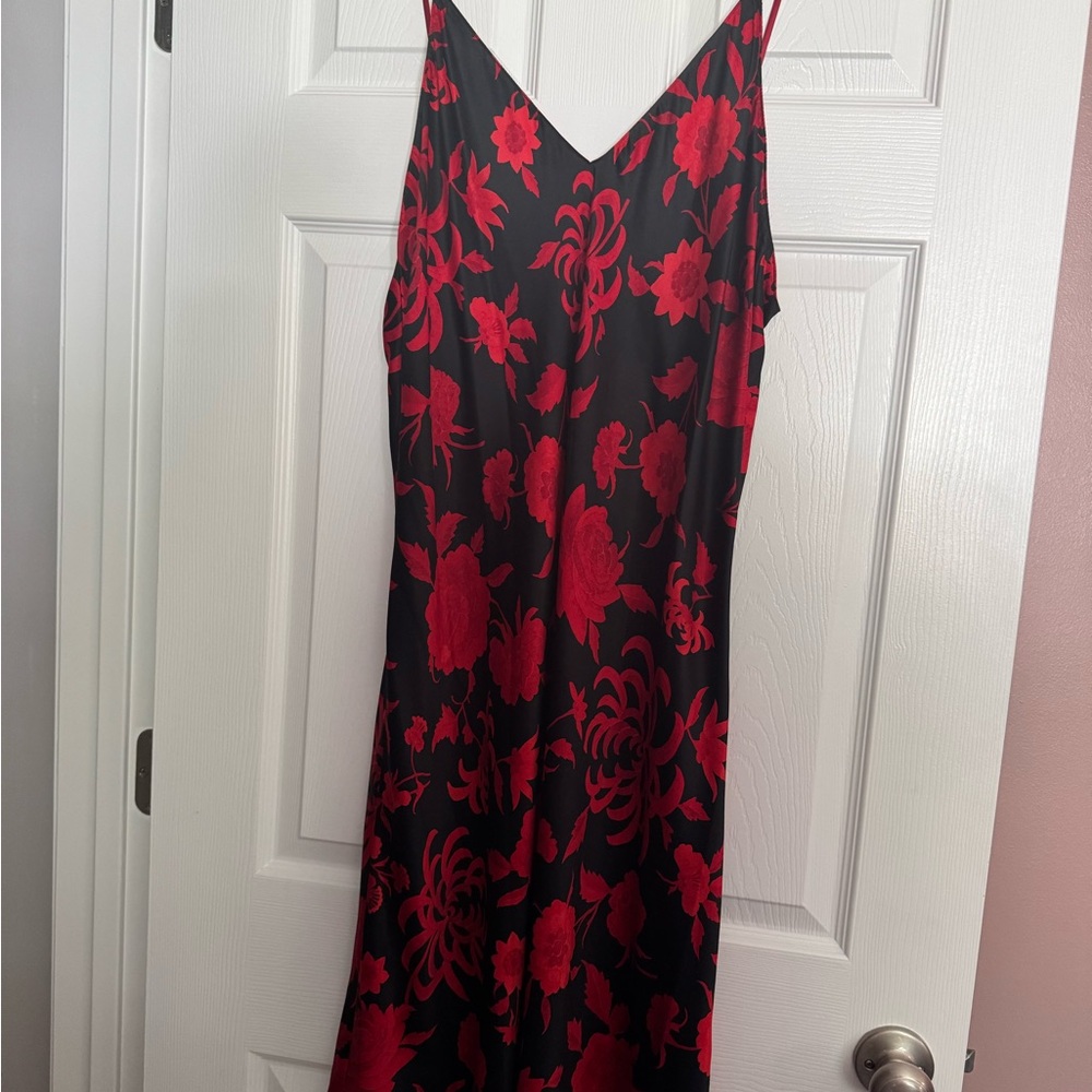 Natori Black and Red Floral Midi Dress